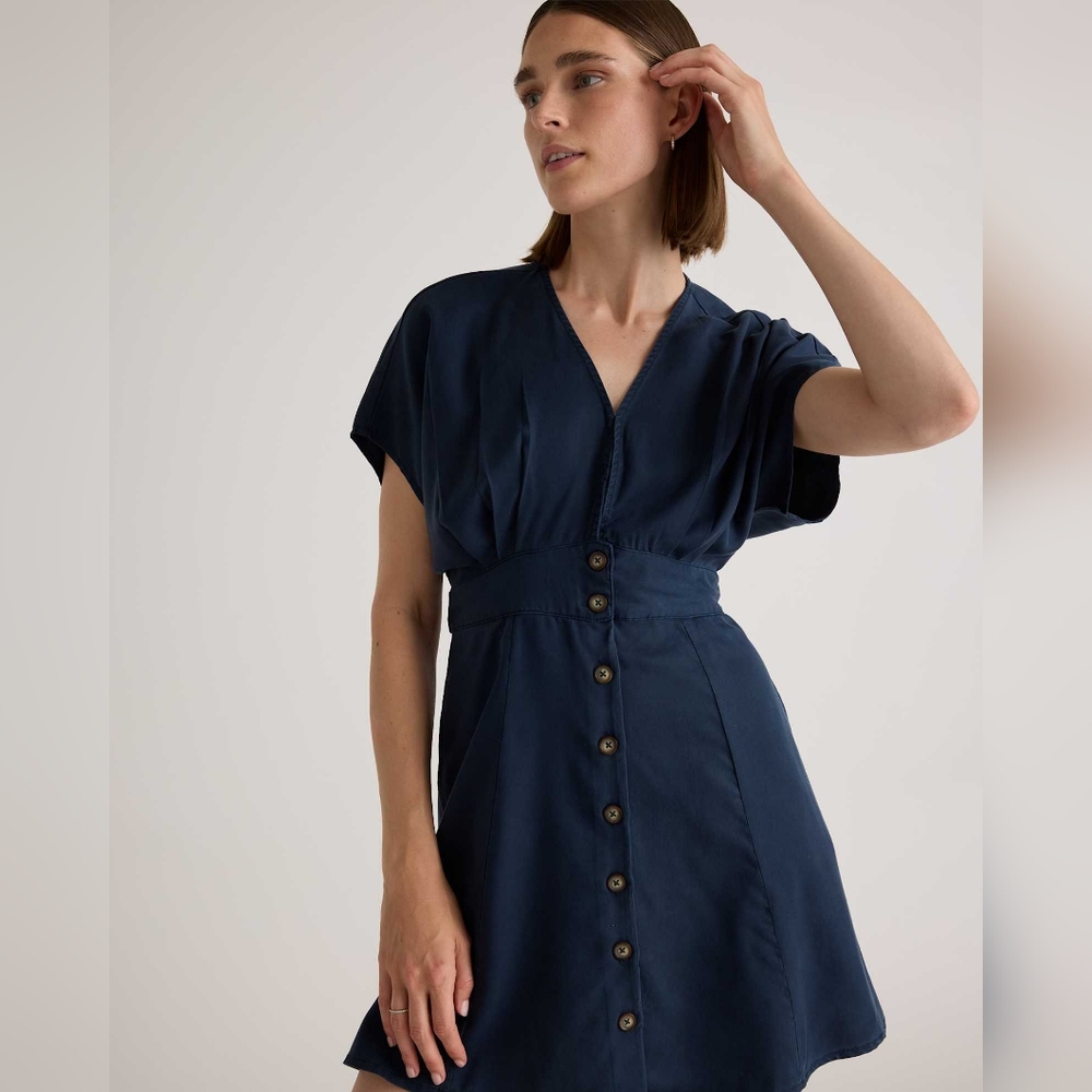 Quince Vintage Wash Tencel Button Front Dress Size XS